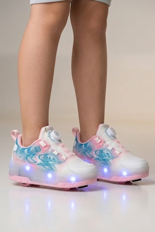 Pepino Kız Çocuk Şarj Edilebilir 16 Mod Rgb Led Işıklı Tekerlekli Paten Ayakkabı Bas-çek Butonlu Beyaz - Pembe Beyaz - Pembe