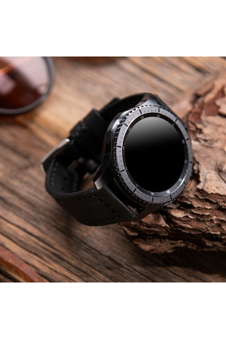 Vagave Samsung Uyumlu Watch 5 - Watch 4 - Watch 3 Deri Kordon- Siyah