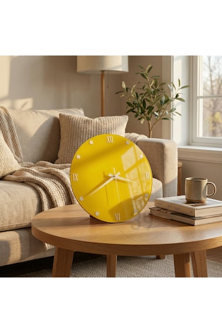 Dekoratif Epoksi Duvar Saati 40 Cm, Neon Sarı Modern Tasarım, Gümüş Detaylı, Sessiz Mekanizma, Yeni Ev Hediyesi Sarı
