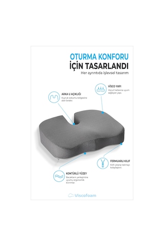 Viscofoam Ortopedik Oturma Minderi Hemeroid Kuyruk Sokumu Coccyx Oturma Minderi Visco Minder Gri