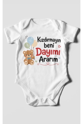 Morivokids Kızdırmayın Beni Dayımı Ararım Kısa Kollu Bebek Body %100 Pamuk Beyaz