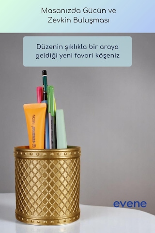 Kalemlik Masa Kalemliği Organizer Kalemlik Altın Renk Model 90 Çok Renkli