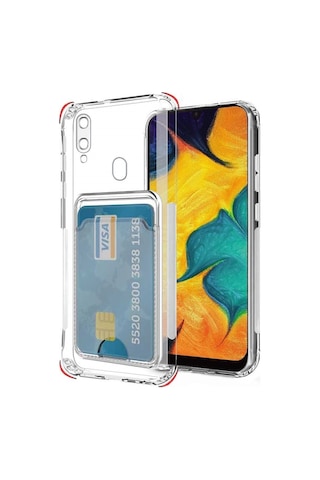 Kvy Samsung Galaxy Uyumlu A30 Kamera Korumalı Kartlıklı Setra Şeffaf Silikon Kılıf