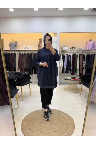 İnvee Gölge Kisa Gömlek Lacivert 7219