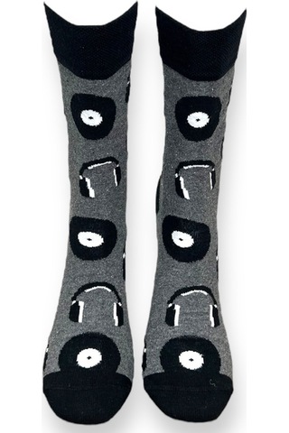 Me-vo Tekli Gri Renkli Erkek - Kadın Unisex Esnek Nem Alabilen Pamuklu Müzikal Desenli Soket Çorap Gri