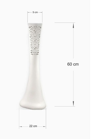 60 Cm İnce Belli Beyaz Plastik Vazo Fil Ayağı Delikli Desenli Kuru Çiçek Dekor Vazosu Beyaz