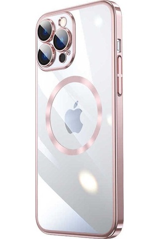 Apple Uyumlu iPhone 13 Pro Kılıf Wireless Şarj Özellikli Sert Pc Zore Riksos M-safe Kapak Rose Gold