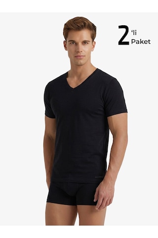 Blackspade Erkek Fanila V Yaka Loose Fit 2li Paket 9639 - Siyah