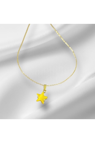 Standart 0032 Kayan Yıldız Kolye Sarı-bej-mavi Gold Zincir Kolye Gold