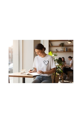 Urbantrendstore Unisex Minimal Kalp Kelebek Baskılı Desen Casual Tatil İçin Sade Basic Yazlık Beyaz Tshirt Oversize Fit Rahat Geniş Salaş T-shirt Günlük Tişört