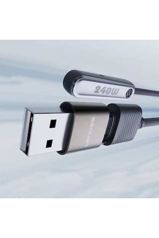 Lenyes Lc569 2in1 Usb-a - Type-c + Type-c Standlı Data Ve Şarj Kablosu 240w 1.2m Siyah