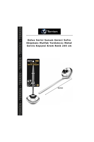 Delux Serisi Sunum Gereci Sofra Ekipmanı Mutfak Yardımcısı Metal Servis Kepçesi Krom Renk 245 Cm
