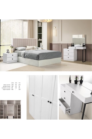 Bianora Mdf Membran 6 Kapaklı Gardırop ve Yatak Odası Takımı - Baza Hariç