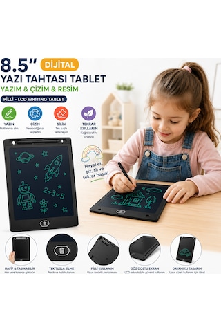 8.5 İnç Dijital Lcd Yazı Tahtası - Pilli Yazım Ve Çizim Tableti Çok Renkli