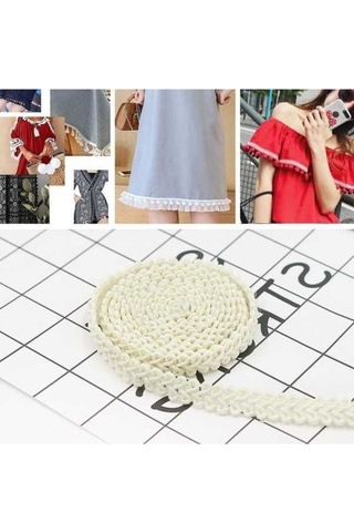 Flybuy 50m Uzunluk Polyester İpek Dantel Kemer, 0.8cm Genişlik, Bej/beyaz, Dekoratif Aksesuarlar İçin