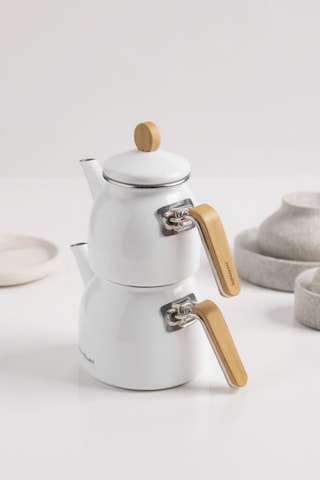 Sultan - Bambu Kulplu Çaydanlık Takımı Beyaz Beyaz