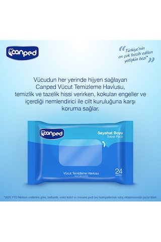 Canped Vücut Temizleme Havlusu Seyahat Paket 24 Lü X 24 Adet 24'lü Set