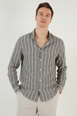 Buratti Pamuklu Çizgili Regular Fit Düğmeli Yaka Erkek Gömlek Cf21S112480 Haki-Beyaz