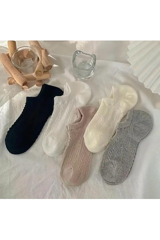 Kabartma Desenli Kadın Sneakers Çorap 5'çift ASORTİ