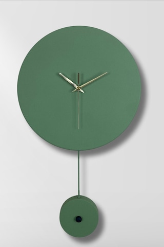 Elis Model Modern Metal Sıvama Akar Sessiz Mekanizmalı Duvar Saati 30 30cm Sarkaç Şeklinde Süs Yeşil