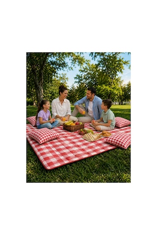 Kırmızı Potikare Piknik Seti 4 Kişilik Minderli Piknik Ortüsü 160x160 Minderleri 40x40 Kırmızı