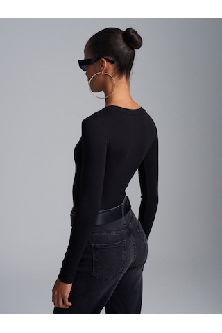 Dilvin 32695 Uzun Kollu Bodysuit-siyah Siyah