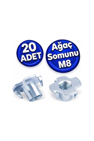 Çakma Ağaç Somunu M8 Çinko Kaplama 20 Adet Mobilya Ve Ahşap Bağlantı Somunu 8