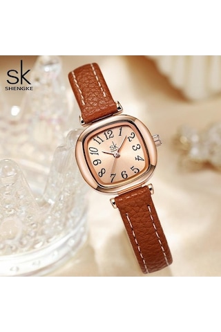 Novahub Kahverengi Shengke Sk İzle Kadın Kuvars Saat, Zarif Bayan Saat, Orijinal Relogio Feminino, 22mm Kadran, Deri Kordon, 3atm Su Geçirmez, Moda Ve Casual Çok Renkli