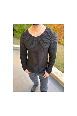 Elku Moda Kazak Oversize Triko Bol Kesim V Geniş Yaha Salaş Pamuklu Kazak Ekru