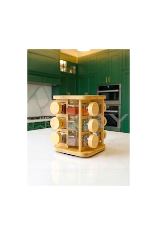 Bambu 12 Li Döner Baharatlık Standı Dönen Baharat Organizer, Tezgah Üstü Şık Mutfak Düzenleyici - 823492231 Diğer