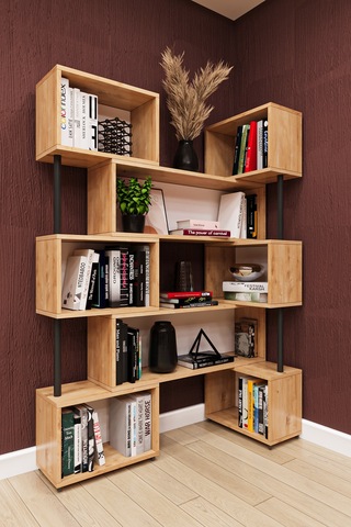 Asra Trend Modern Ayarlanabilir Raflı Ev Ofis Kitaplık %100 Mdf Dekoratif Kütüphane Kitaplık Dk02 Safir Meşe
