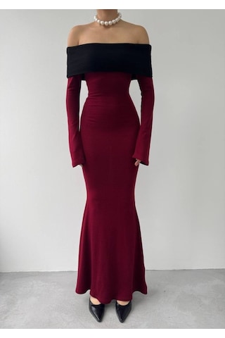 The İstanbul Leonidas Madonna Yaka Elbise Bordo