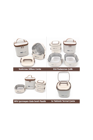 Valkyrie 1300 Ml 2 Katlı Paslanmaz Çelik Yemek Kabı Termal Taşıma Çantalı, Sızdırmaz, Bpa İçermez Krem