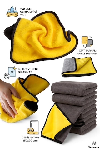 Nobera Profesyonel Oto Kurulama Bezi 750 Gsm Çift Taraflı Süper Emici Mikrofiber Bez 50x70 Cm Araç Cam Toz Temizlik Bezi Nobera Profesyonel Oto Kurulama Bezi 750 Gsm Çift Taraflı Süper Emici Mikrofiber Bez 50x70 Cm Araç Cam Toz Temizlik Bezi