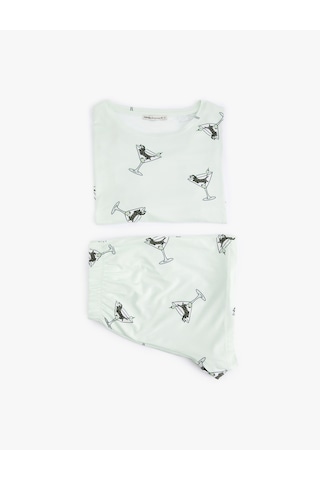 Koton Köpek Baskılı Kısa Kollu Bisiklet Yaka Şortlu Pijama Takımı Yeşil Desenli 5slk40138mk Yeşil Desenli