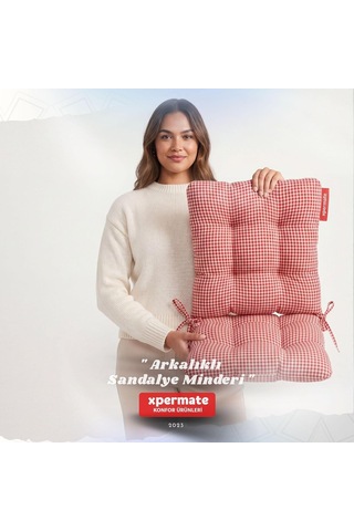 Xpermate Pötikare Arkalıklı Sandalye Minderi Bağcıklı Mutfak Balkon Bahçe Minderi Kırmızı Diğer