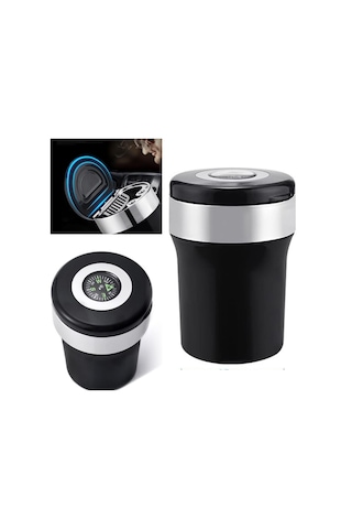 Araç İçi Küllük Pusulalı Işıklı Kapaklı Kokusuz Paslanmaz Çelik İçli Oto Küllüğü Gümüş Glz03504054