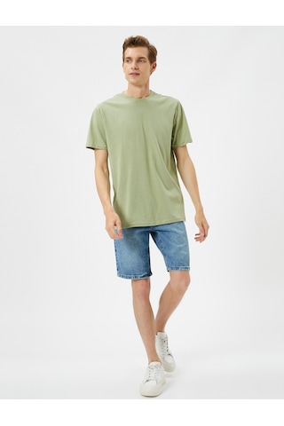 Koton Basic Tişört Slim Fit Bisiklet Yaka Kısa Kollu Pamuklu Haki 3Sam10057Hk 3Sam10057Hk871 Haki
