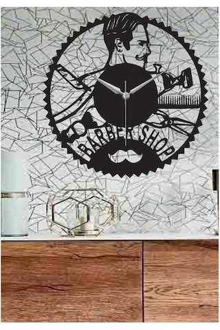 Barber Shop 3 Temalı Dekoratif Ahşap Duvar Saati Ahşap