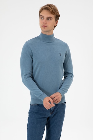 U.S. Polo Assn. Erkek Slim Fit Boğazlı Mavi Basic Kazak 50313712-VR251