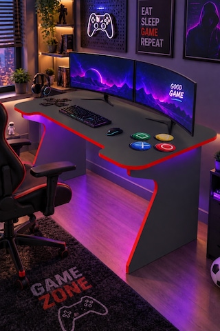 Profesyonel Rgb Ledli Oyuncu Masası 140 75 75 Cm Bilgisayar Masası Gamer Çalışma Masası Antrasit