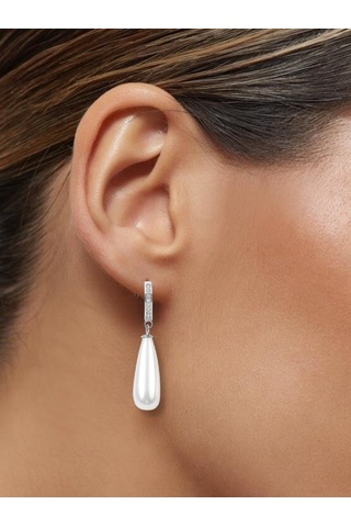 Şık Ve Zarif 925 Ayar Uzun Drop İnci Taşlı Gümüş Küpe
