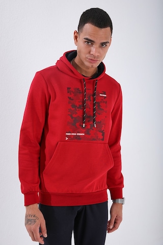 Tommy Life Kırmızı Kamuflaj Desen Baskılı Standart Kalıp Kapüşonlu Erkek Sweatshirt - 87884 Kırmızı