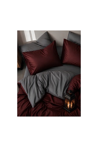 %100 Pamuk Saten 83 Tel-125 Gsm Çift Taraflı Kullanım Bordo Gri Çift Kişilik Nevresim Takımı Bordo-gri