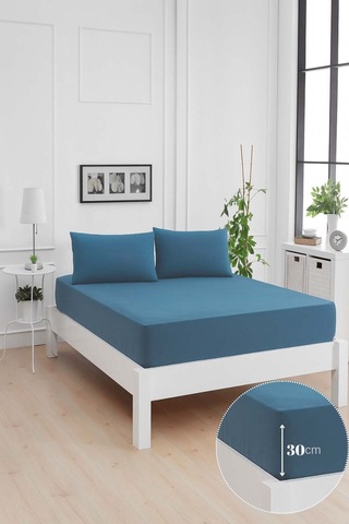 Mirava Premium %100 Pamuk Penye Lastikli Tek Kişilik Çarşaf Takımı 1 Yastık Kılfı Dahil İndgo Mavi 120x200cm Indigo