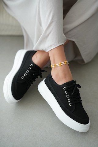 Peinta Yüksek Tabanlı Bağcıklı Kadın Sneaker- Siyah