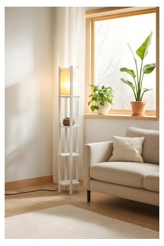 Artıled Modern Metal Gövdeli-raflı Dekoratif Ayaklı Lambader 22x22x145 Bej