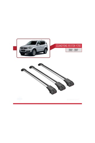 Ssangyong Rexton Y290 2012-2017 Arası İle Uyumlu Ace-1 Ara Atkı Tavan Barı Gri 3 Adet Bar