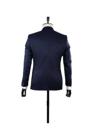 İmza Koyu Lacivert Desenli Mono Yaka Astarlı Yelekli 6 Drop Slim Fit Dar Kesim Smokin Damatlık 1001210100-Lacivert