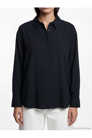 Lcw Vision Siyah Oversize Kadın Gömlek